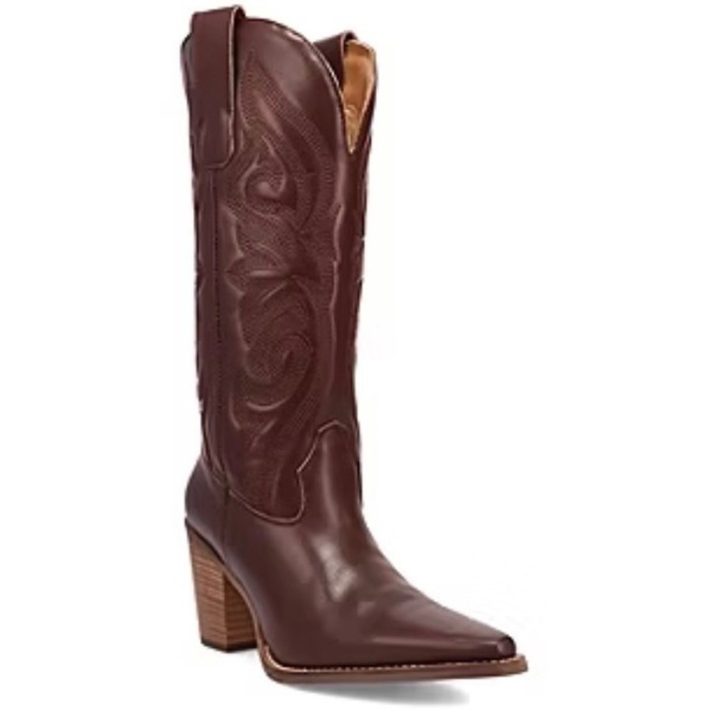 DingoDI2246 Brown Embroidered Western Cowboy Boots Pointed Toe Stacked Heel 8.5M